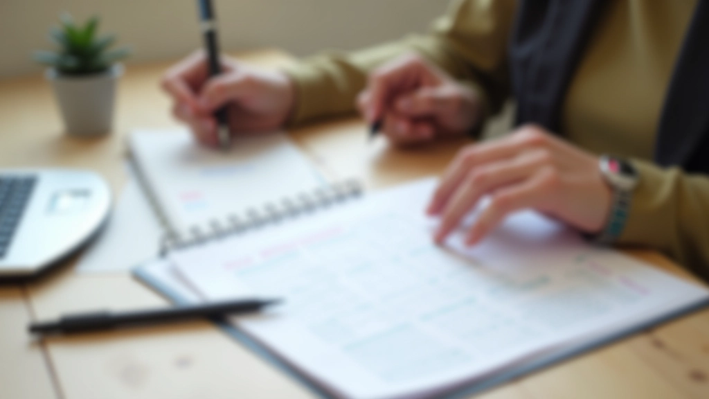 Weekly budget review with calculator and bank statements on organized desk