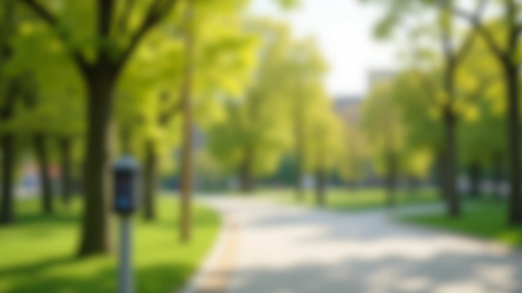 Nutikad sensorid parkides, väikesed andurid puude otsas, linn taustal