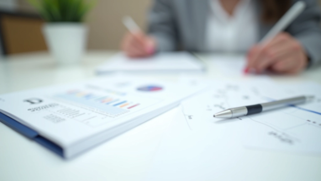 Financial planning documents and charts spread on office table for monthly review